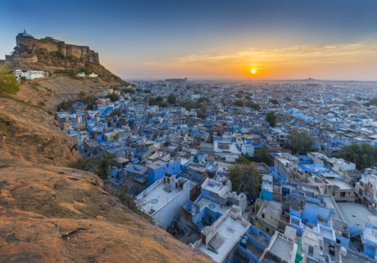 The Blue City and Mehrangarh Fort in Jodhpur. Rajasthan, India